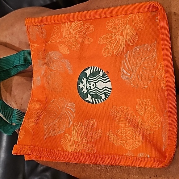 Starbucks Handbags - Starbucks Logo Small Tote Bag Floral Orange Textile Green Logo